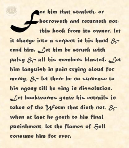 Elaborate book curse from the Middle Ages