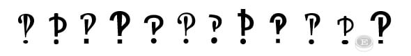 Row of interrobangs in different fonts